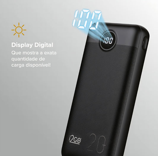 Power Bank i2GO 20.000 mAh Original | Carregamento Rápido | Alta Capacidade