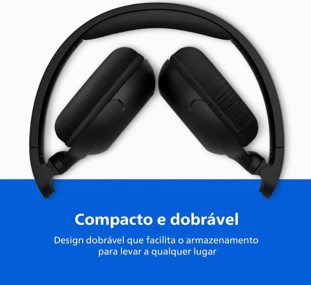 Fone Bluetooth Philips TAH2209 Preto – 25h Bateria, Dobrável, Microfone