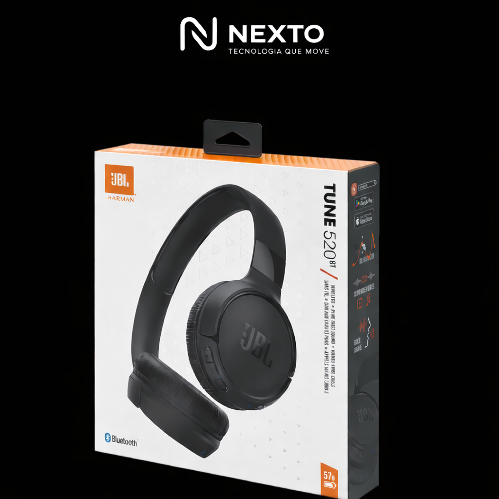Fone Bluetooth JBL Tune 520BT Original – Som Pure Bass e Bateria de Longa Duração