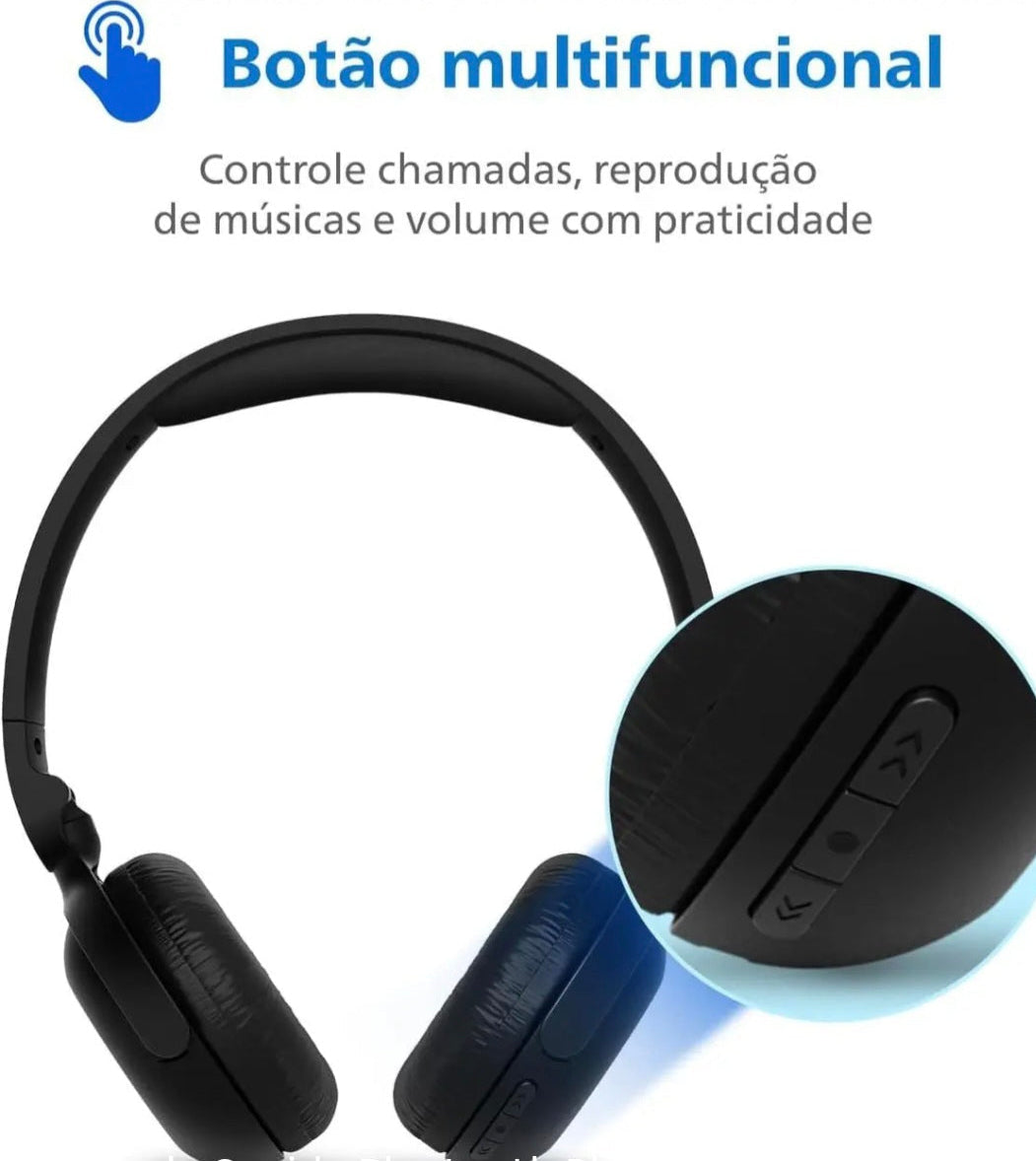 Fone Bluetooth Philips TAH2209 Preto – 25h Bateria, Dobrável, Microfone
