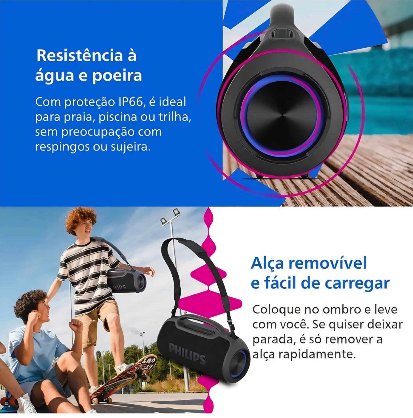 Caixa de Som Philips TAX400 Boombox 200W, IP66, 15h Bateria, TWS, Bluetooth e Powerbank
