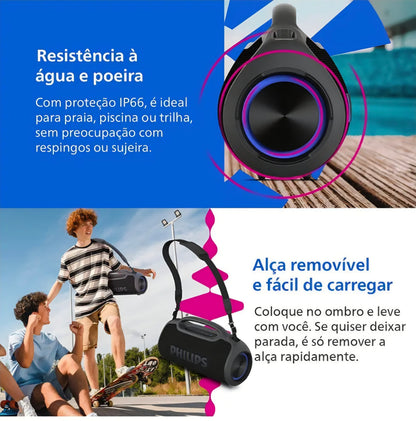 Caixa de Som Philips TAX400 Boombox 200W, IP66, 15h Bateria, TWS, Bluetooth e Powerbank
