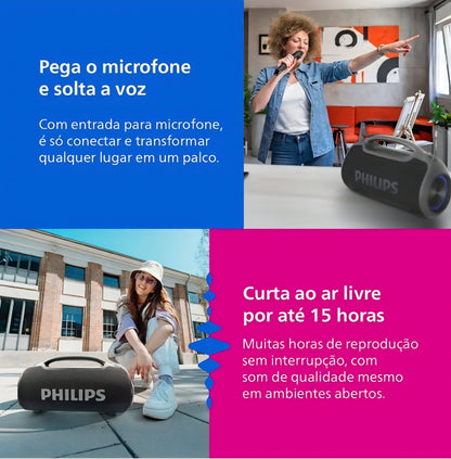 Caixa de Som Philips TAX400 Boombox 200W, IP66, 15h Bateria, TWS, Bluetooth e Powerbank