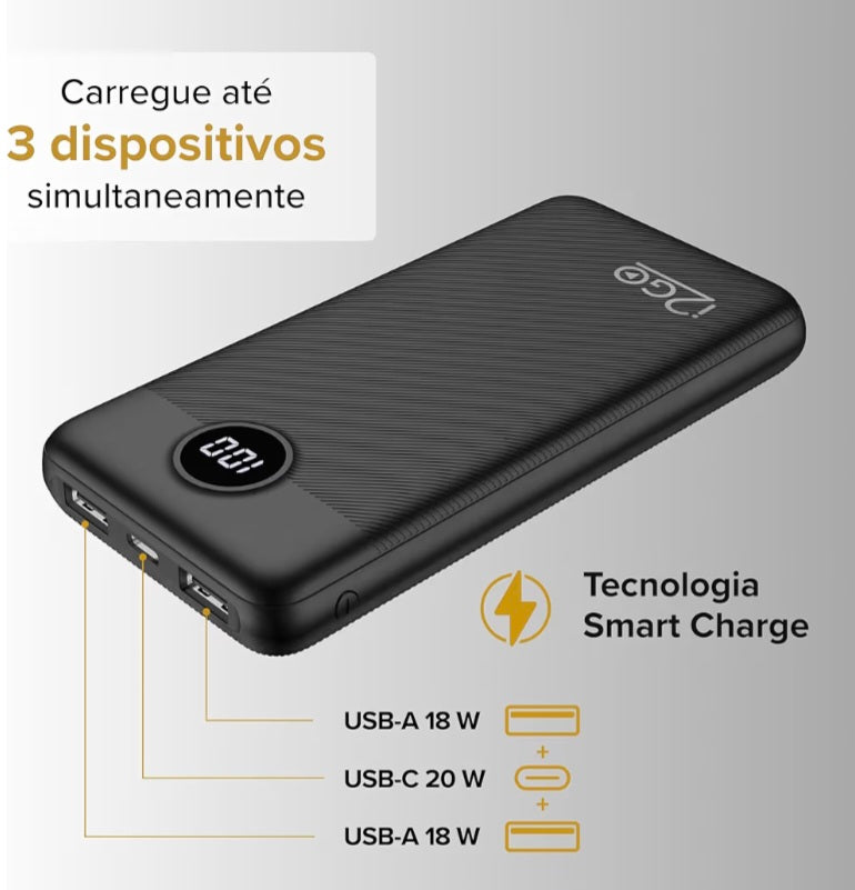 Power Bank i2GO 20.000 mAh Original | Carregamento Rápido | Alta Capacidade