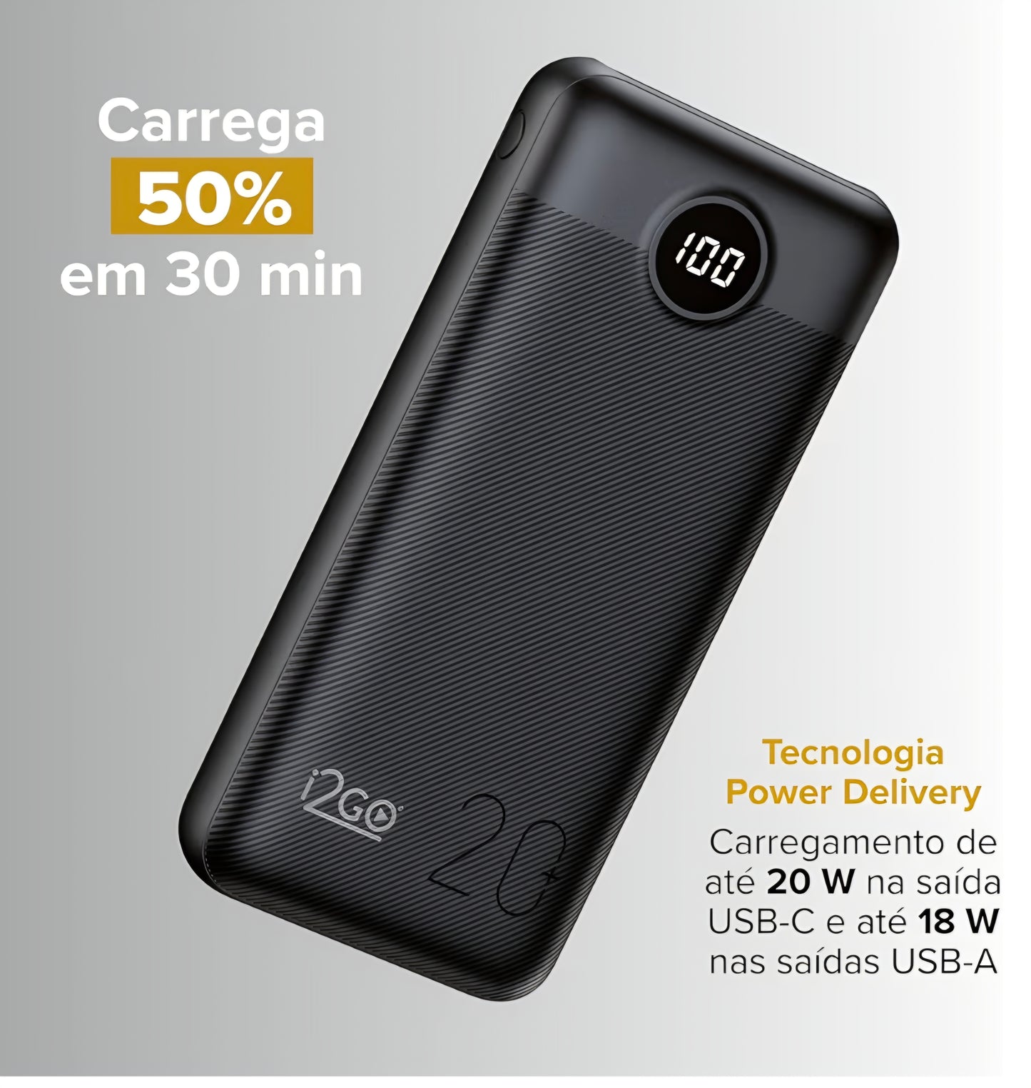 Power Bank i2GO 20.000 mAh Original | Carregamento Rápido | Alta Capacidade