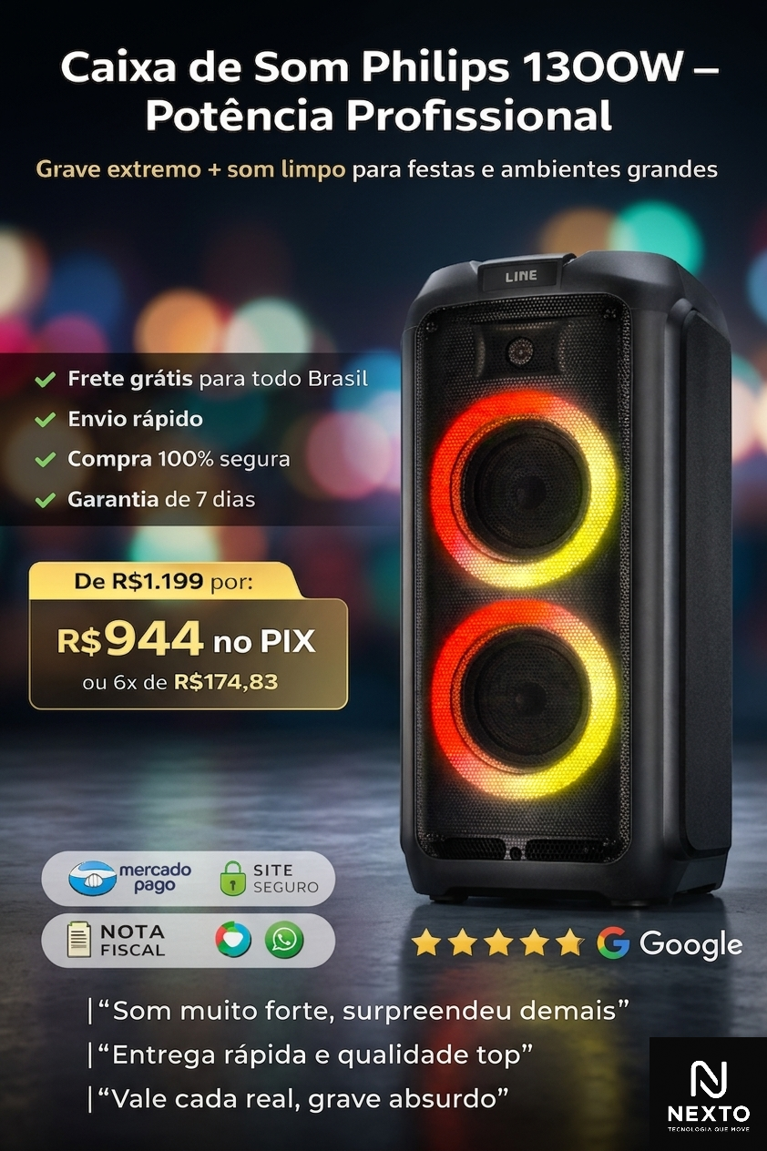 Caixa de Som Philips Party TAX4209 Bluetooth 1300W Karaokê